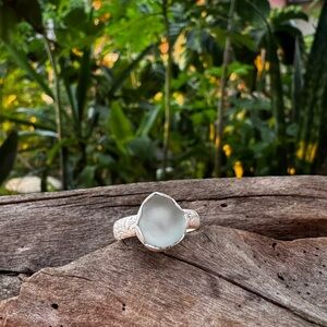 Soft aqua blue sea glass natural floral sterling & fine silver